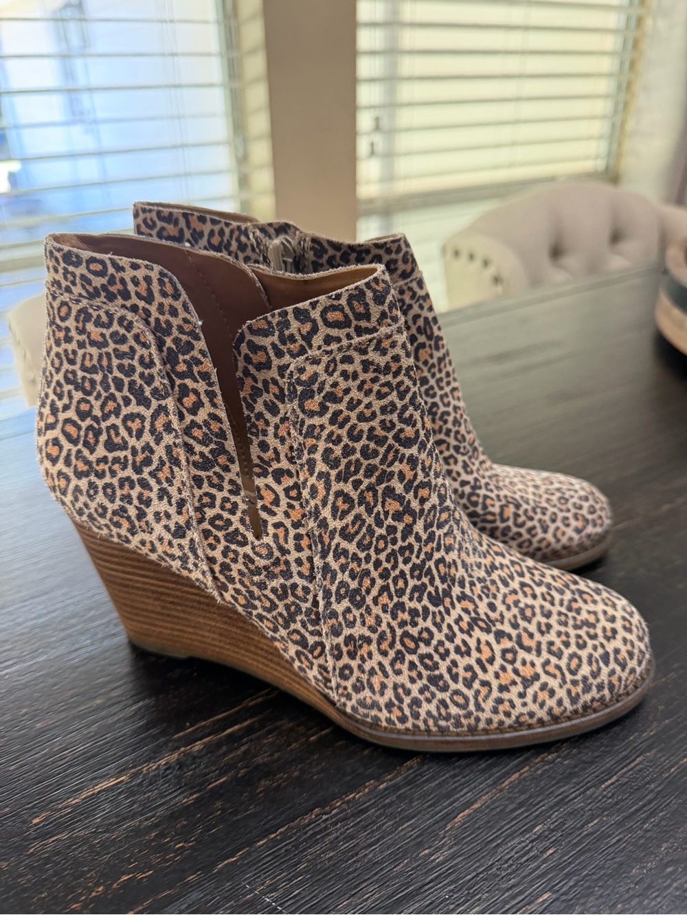 Lucky Brand Yabba Leopard Print Wedge Booties - Brown/Tan Size 7.5 NWOT